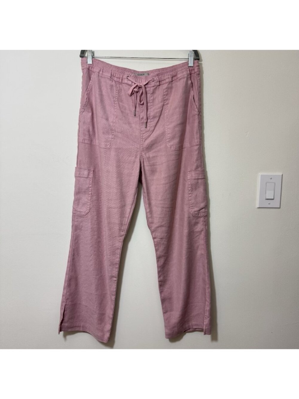 Hudson Women’s Pull On Cargo Pants Size 31 Linen Blend Drawstring Straight Leg